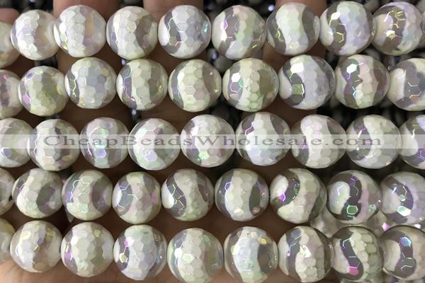 AGAT33 15 inches 12mm faceted round AB-color tibetan agate beads