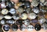 COIN104 15 inches 12mm faceted coin black obsidian beads