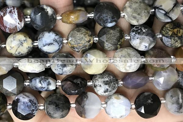 COIN104 15 inches 12mm faceted coin black obsidian beads