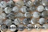 COIN27 15 inches 10mm faceted coin black rutilated quartz beads