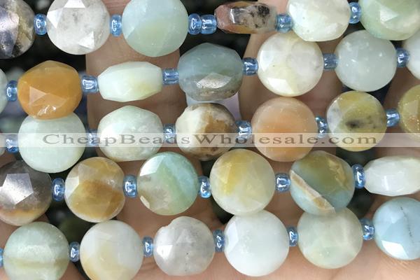 COIN31 15 inches 10mm faceted coin amazonite gemstone beads