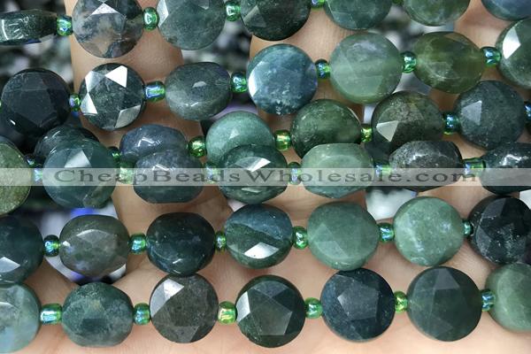 COIN33 15 inches 10mm faceted coin moss agate beads