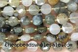 COIN35 15 inches 10mm faceted coin phantom quartz beads