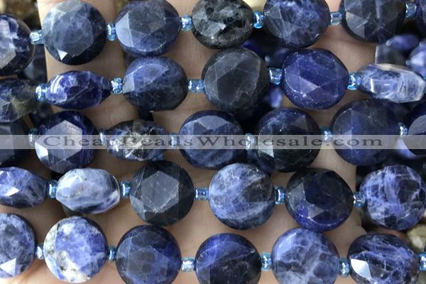 COIN62 15 inches 12mm faceted coin sodalite gemstone beads