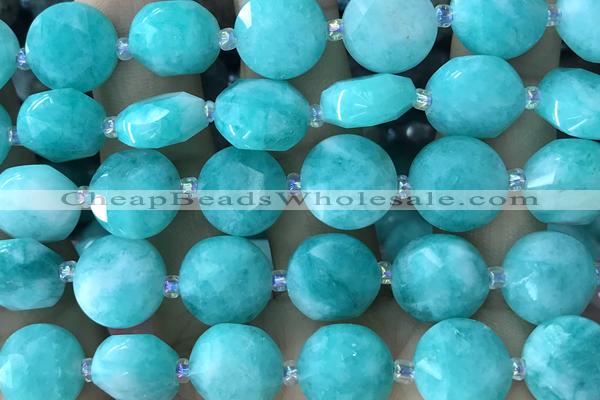 COIN66 15 inches 12mm faceted coin jade chrysocolla beads