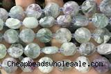 COIN77 15 inches 12mm faceted coin fluorite gemstone beads