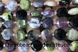 COIN88 15 inches 12mm faceted coin tourmaline gemstone beads