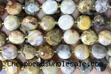 COIN99 15 inches 12mm faceted coin yellow crazy lace agate beads