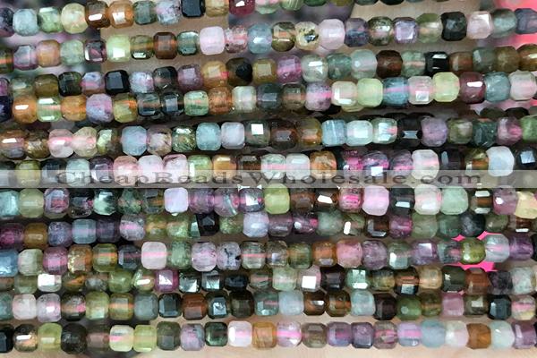 CUBE103 15 inches 3mm faceted cube tourmaline gemstone beads