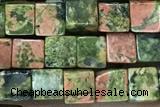 CUBE147 15 inches 4mm cube unakite gemstone beads