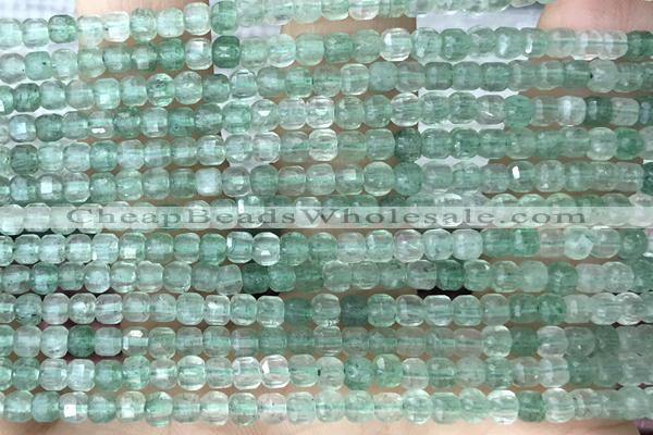 CUBE16 15 inches 3mm faceted cube green strawberry quartz gemstone beads