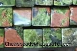 CUBE169 15 inches 6mm cube unakite gemstone beads