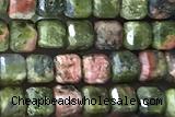 CUBE26 15 inches 3mm faceted cube unakite gemstone beads