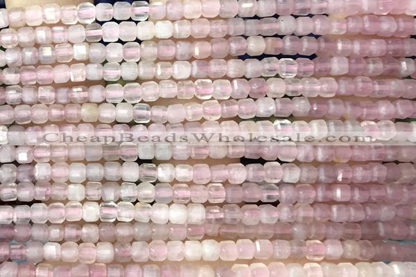 CUBE27 15 inches 3mm faceted cube rose quartz gemstone beads