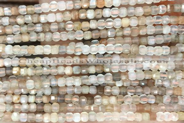 CUBE64 15 inches 2.5mm faceted cube moonstone gemstone beads