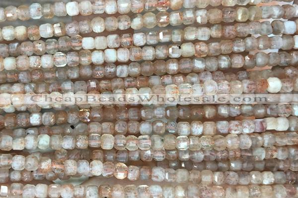 CUBE65 15 inches 3mm faceted cube sunstone gemstone beads