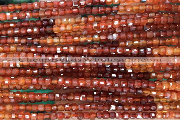 CUBE72 15 inches 2.5mm faceted cube red agate gemstone beads