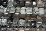 CUBE99 15 inches 2.5mm faceted cube black rutilated quartz gemstone beads