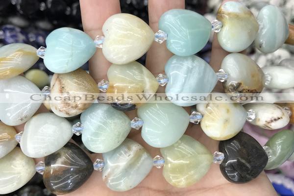 HEAR06 15 inches 20mm heart amazonite gemstone beads