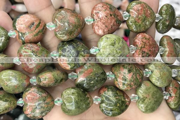 HEAR13 15 inches 20mm heart unakite gemstone beads