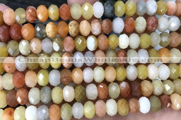 JADE02 15 inches 5*8mm faceted rondelle flower jade gemstone beads