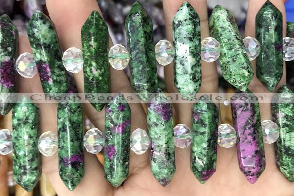 NUGG41 15 inches 8*32mm faceted nuggets Chinese ruby zoisite gemstone beads