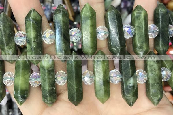 NUGG43 15 inches 8*32mm faceted nuggets green China jade gemstone beads