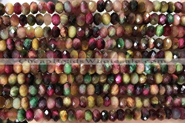 TIGE02 15 inches 4*6mm faceted rondelle colorful tiger eye beads