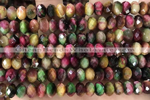 TIGE03 15 inches 5*8mm faceted rondelle colorful tiger eye beads