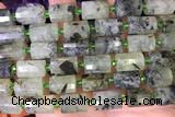 TUBE84 15 inches 10*14mm faceted tube green rutilated quartz beads