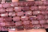 TUBE87 15 inches 10*14mm faceted tube strawberry quartz beads