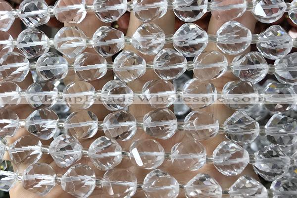 TWIS01 15 inches 9*10mm faceted twisted white crystal beads