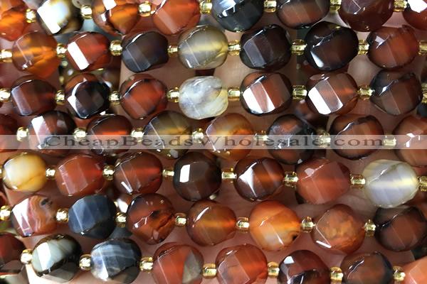 TWIS05 15 inches 9*10mm faceted twisted red agate beads