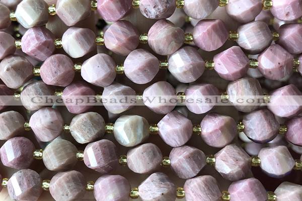 TWIS08 15 inches 9*10mm faceted twisted pink wooden jasper beads