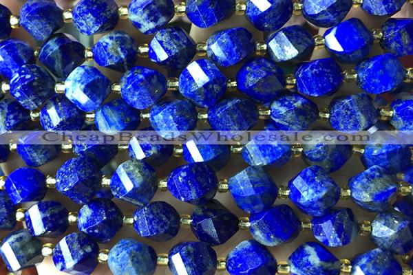 TWIS12 15 inches 9*10mm faceted twisted lapis lazuli beads