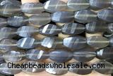 AGAT280 15 inches 10*20mm faceted twisted rice grey agate beads