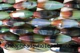 AGAT287 15 inches 10*30mm faceted rice rainbow agate beads