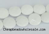 CAA01 15.5 inches 14mm faceted coin white agate gemstone beads