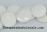 CAA02 15.5 inches 18mm faceted coin white agate gemstone beads