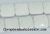 CAA05 15.5 inches 14*14mm faceted square white agate gemstone beads