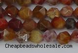 CAA1000 15.5 inches 6mm faceted nuggets red moss agate beads