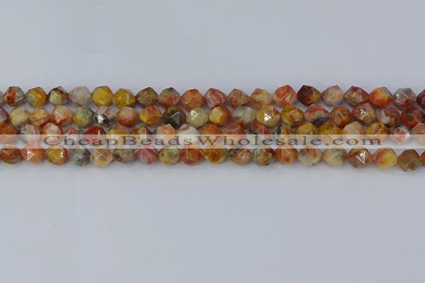 CAA1014 15.5 inches 6mm faceted nuggets red crazy lace agate beads