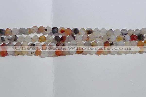 CAA1230 15.5 inches 6mm faceted nuggets matte dendritic agate beads