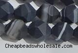 CAA1245 15.5 inches 12mm faceted nuggets matte black line agate beads