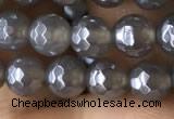 CAA1260 15.5 inches 6mm faceted round AB-color grey agate beads