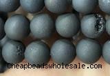 CAA1280 15.5 inches 6mm round matte plated druzy agate beads