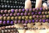 CAA1294 15.5 inches 8mm round matte plated druzy agate beads