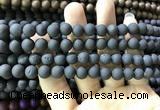 CAA1300 15.5 inches 8mm round matte plated druzy agate beads