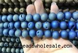 CAA1338 15.5 inches 12mm round matte plated druzy agate beads