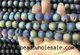 CAA1339 15.5 inches 12mm round matte plated druzy agate beads